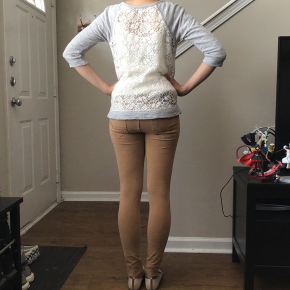 Express Extra Small Heather Gray Baseball Tee with Floral Crochet Back - Picture 4 of 12